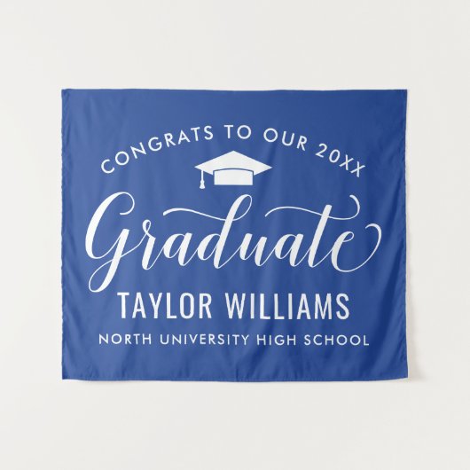 私たちの卒業生 ブルー 卒業おめでとう タペストリー (正面(横))