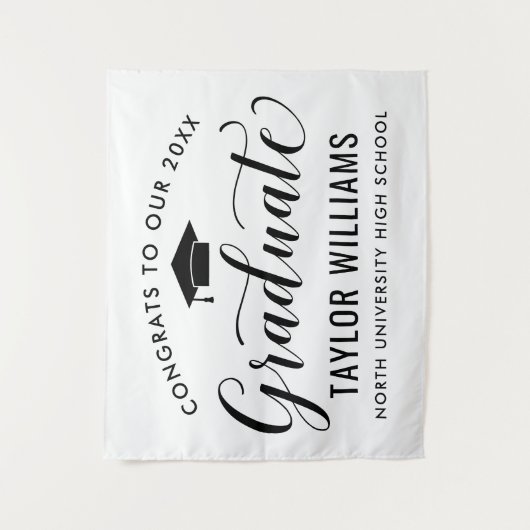 私たちの卒業生 ホワイト 卒業式おめでとう タペストリー (正面)