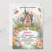 私たちの可愛いフローラピンクの女の子の妖精の最初の1歳の誕生日 招待状 (正面)