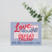 私たちの国を愛する トランプを倒す 2024年選挙 青 ポストカード (スタンド正面)