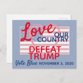 私たちの国を愛する トランプを倒す 2024年選挙 青 ポストカード (正面/裏面)