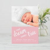 私たちの夢来真の写真スイートピンクの女の子誕生 案内状 (スタンド正面)