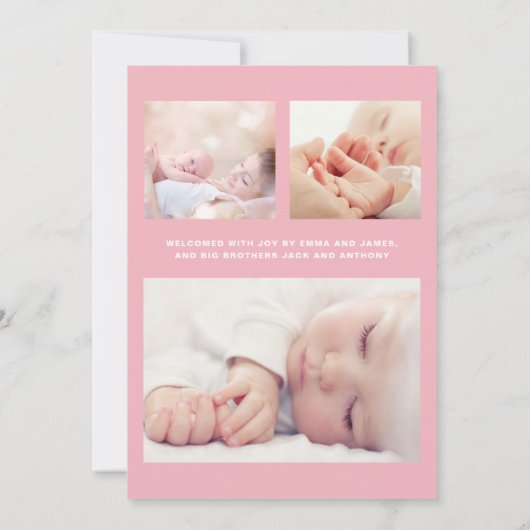 私たちの夢来真の写真スイートピンクの女の子誕生 案内状 (裏面)