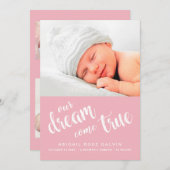 私たちの夢来真の写真スイートピンクの女の子誕生 案内状 (正面/裏面)
