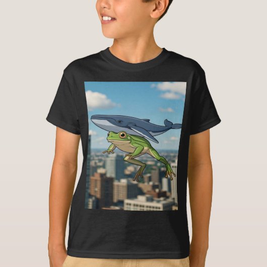 私たちの奇想天外な「カエルとクジラ」のファンタジーの背景 Tシャツ (正面)