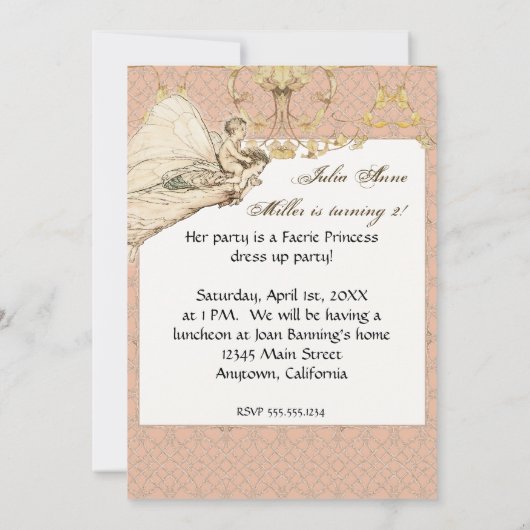 私たちの妖精の国プリンセス、ベビーガールバースデーパーティー 招待状 (裏面)