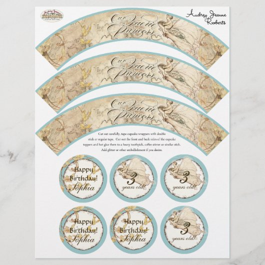 私たちの妖精の国プリンセス、女の子誕生日カップケーキラッパー チラシ (正面)