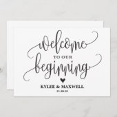 私たちの始まりの編集可能なウェディングサインへようこそ (正面/裏面)