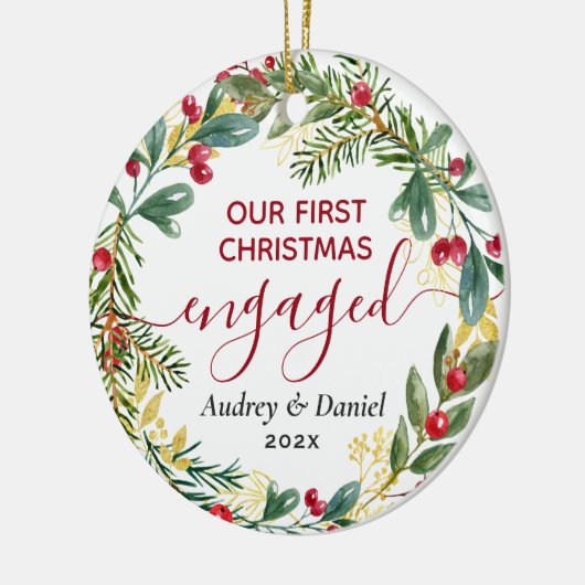 私たちの婚約した初めてのクリスマスエレガントカップル1st セラミックオーナメント (左)