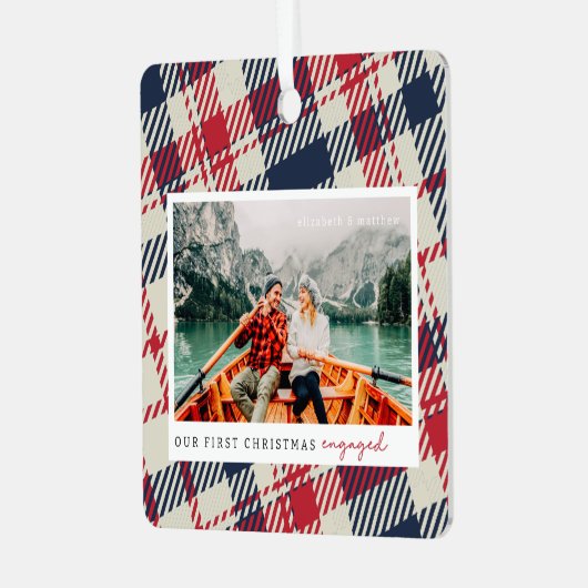 私たちの婚約した初めてのクリスマスモダンは2枚の写真を掲載 メタルオーナメント (正面左)