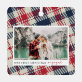 私たちの婚約した初めてのクリスマスモダンは2枚の写真を掲載 メタルオーナメント (裏面)