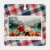 私たちの婚約した初めてのクリスマスモダンは2枚の写真を掲載 メタルオーナメント (正面)