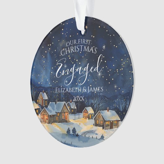 私たちの婚約した初めてのクリスマス素朴フォトナイトスカイ オーナメント (正面)