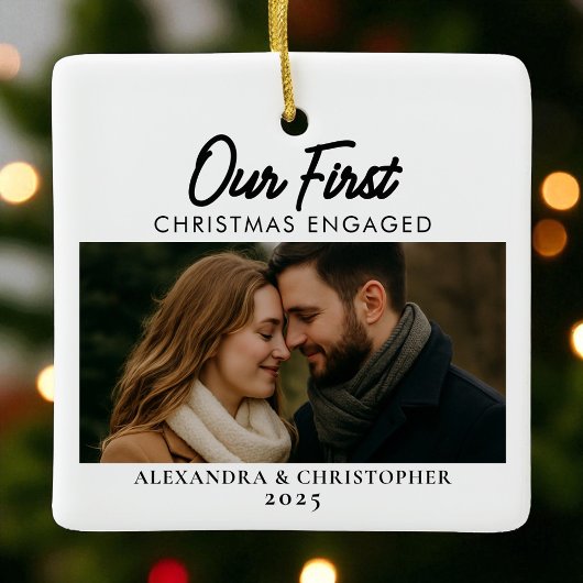 私たちの婚約した初めてのクリスマス2025 ミニマル モダン セラミックオーナメント