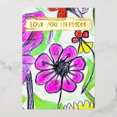 私たちの子供のスケッチ写真を追加かわいいカスタム継母 箔シーズンカード (正面)