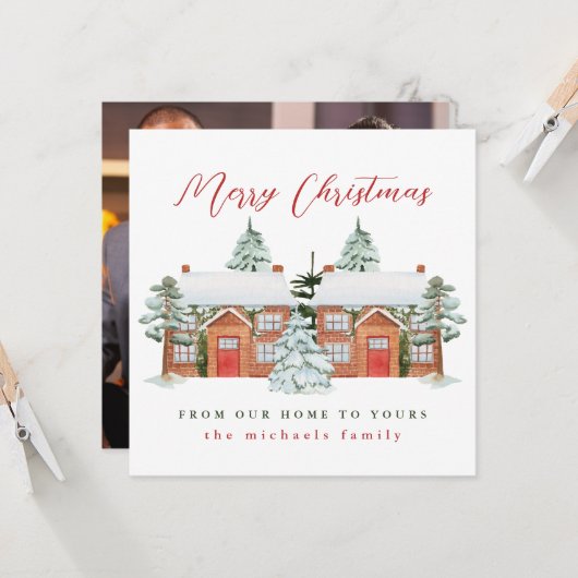 私たちの家からあなたの写真へのメリークリスマス カード (正面/裏面インサイチュ)