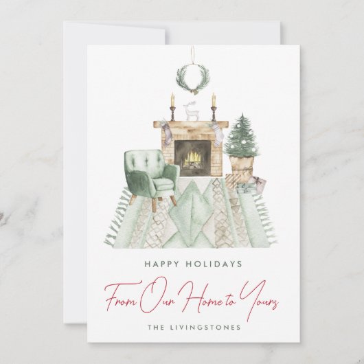 私たちの家からあなたの家までの居心地の良いクリスマス シーズンカード (正面)
