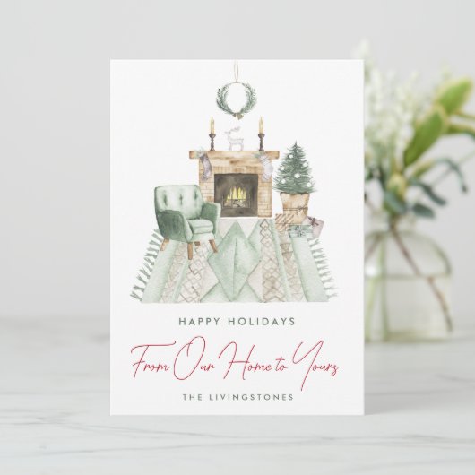私たちの家からあなたの家までの居心地の良いクリスマス シーズンカード (スタンド正面)