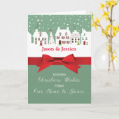 私たちの家からクリスマスのライトグリーンボウ カード (黄色い花)