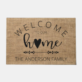 私たちの家への暖かい歓迎 パーソナライズド ドアマット