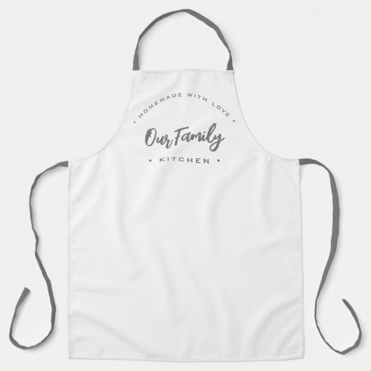 私たちの家族のキッチン愛と自家製モダン エプロン (正面)