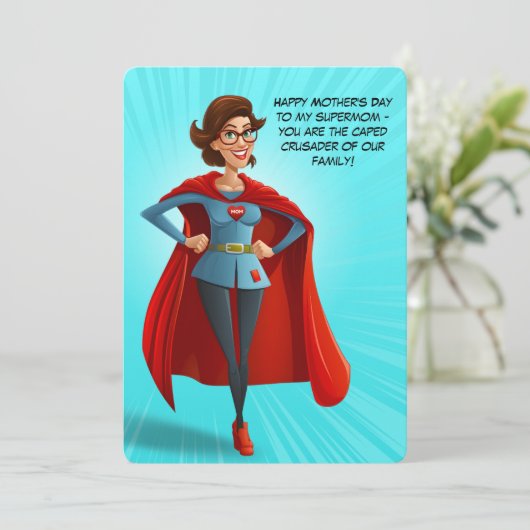 私たちの家族のスーパーママ |母の日のカード カード (スタンド正面)