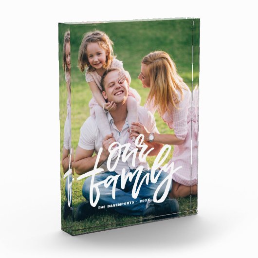 私たちの家族の手書きスクリプトのカスタマイズ可能な写真 フォトブロック (左)