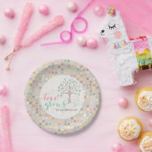 私たちの家族の木のパステルで赤ちゃんシャワーの愛が成長 ペーパープレート (パーティー)