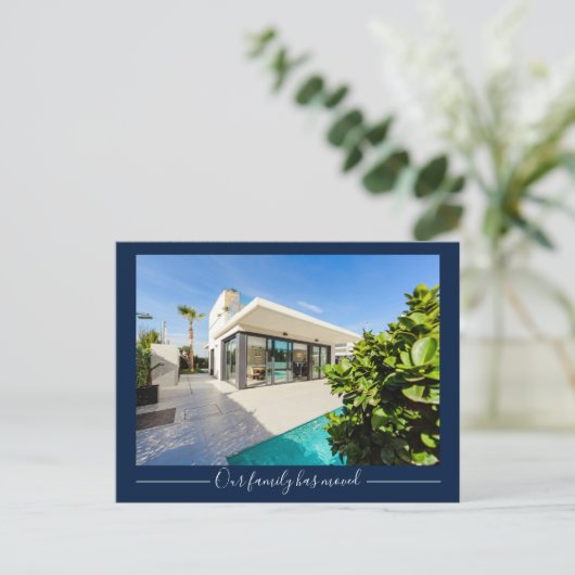私たちの家族は移カスタム動したPhoto Navy Blue ポストカード (スタンド正面)