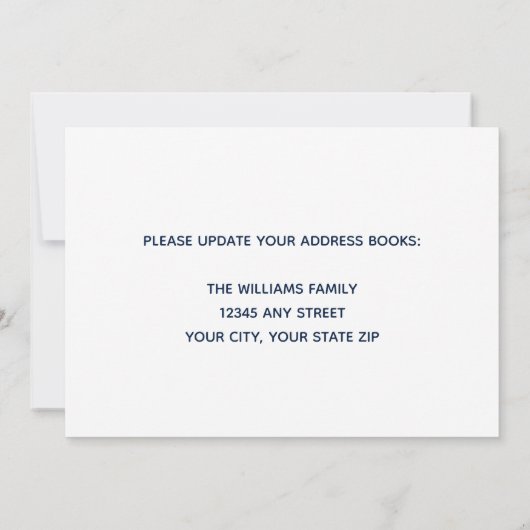 私たちの家族は移カスタム動したPhoto Navy Blue 案内状 (裏面)