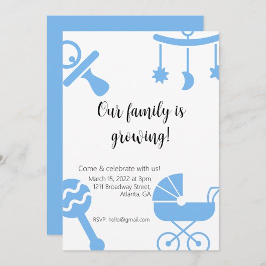 私たちの家族は赤ちゃんシャワーを育てている 招待状 (正面/裏面)