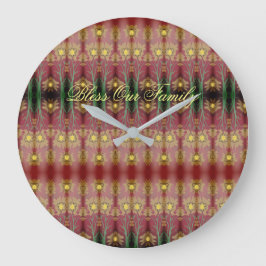 私たちの家族賛美の文字で花の時計 ラージ壁時計