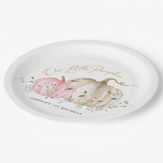 私たちの小さなかぼちゃの女の子1st誕生日 ペーパープレート (アングル)