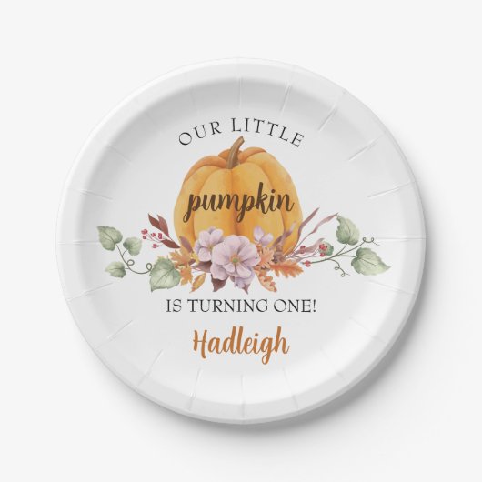 私たちの小さなかぼちゃの最初の誕生日パーティー ペーパープレート (正面)