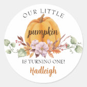 私たちの小さなかぼちゃの最初の誕生日パーティー ラウンドシール (正面)