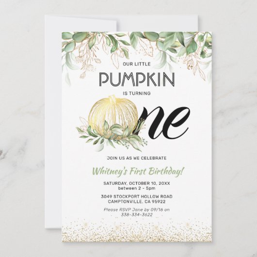 私たちの小さなかぼちゃの最初の誕生日パーティー 招待状 (正面)