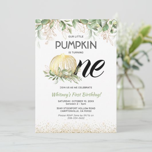 私たちの小さなかぼちゃの最初の誕生日パーティー 招待状 (スタンド正面)