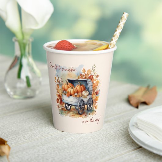 私たちの小さなかぼちゃの秋ベビーシャワー男女兼用 紙コップ (インサイチュ)