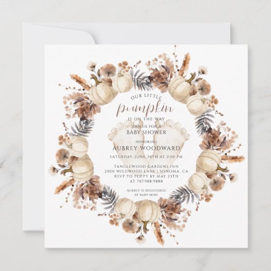 私たちの小さなかぼちゃの秋ベビーシャワー 招待状 (正面)