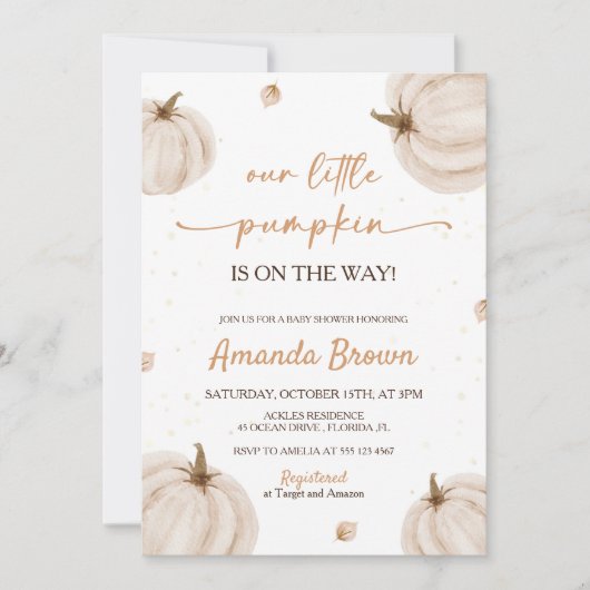 私たちの小さなかぼちゃの秋ベビーシャワー 招待状 (正面)