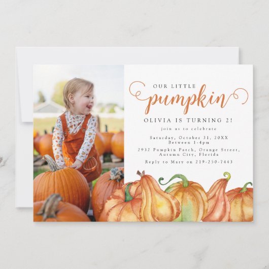 私たちの小さなかぼちゃの誕生日パーティー 招待状 (正面)