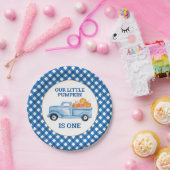 私たちの小さなかぼちゃ青いトラックの最初の誕生日 ペーパープレート (パーティー)