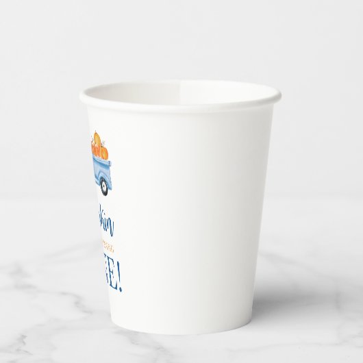 私たちの小さなかぼちゃ青いトラックの最初の誕生日 紙コップ (左)