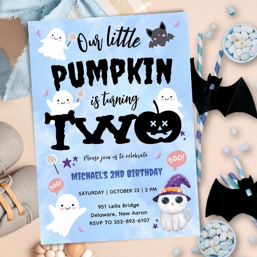 私たちの小さなかぼちゃ | 男の子のハロウィン2歳の誕生日 招待状