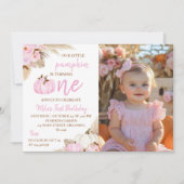 私たちの小さなかぼちゃ 1歳の誕生日写真招待状 サンキューカード (正面)