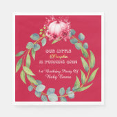 私たちの小さなかぼちゃ 1歳の誕生日 グリーンリース ピンク スタンダードランチョンナプキン (正面)