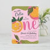 私たちの小さなかわいこちゃんのオレンお洒落ジの最初の誕生日 招待状 (スタンド正面)