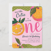 私たちの小さなかわいこちゃんのオレンお洒落ジの最初の誕生日 招待状 (正面)