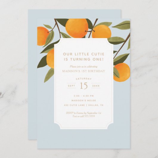 私たちの小さなかわいこちゃんは1つの柑橘類の誕生日を回している 招待状