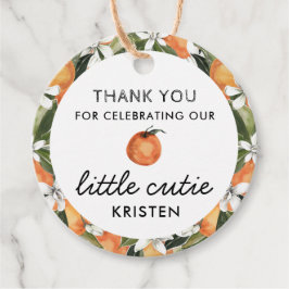 私たちの小さなかわいこちゃんオレンジの赤ちゃんシャワーメッセージカード フェイバータグ